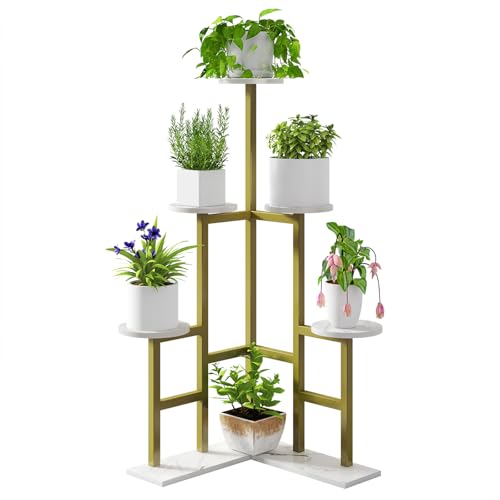 IBUYKE 6 Livelli Porta Piante da Interno, Scaffale per Piante da Fiore Alto 108cm per Piante Multiple, Portavasi da Interno Moderno per Giardino Terrazza Balcone, Oro TMJ072G