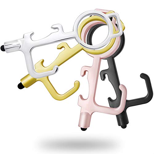 Preisvergleich Produktbild Kontaktloser Schlüssel - Berührungsloses Werkzeug Schlüsselbund - Türöffner-Werkzeug - mit Stylus Touch-Stift und Flaschenöffner (Packung mit 4 Stück)