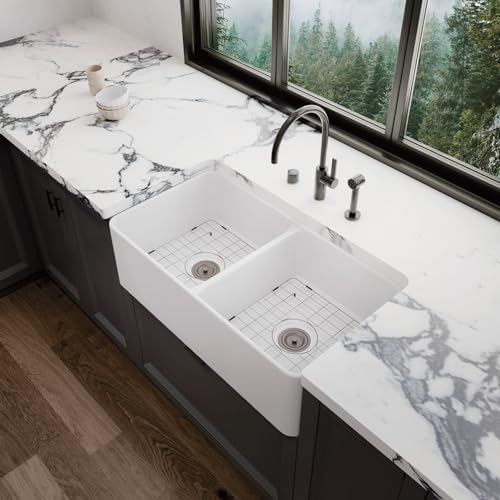 DeerValley DV1K705 Double Bowl Farmhouse Sink Farm Kitchen Sink 33"L x