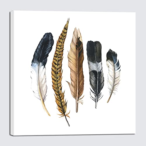 Pyradecor Watercolor Set Feathers Canvas Wall Art Modern Abstract Black