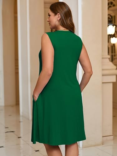 Image of AusLook Plus Size Midi Dress for Women Sleeveless Casual Summer Tank Dress with Pockets A-Line Loose Swing Dress 1-5X