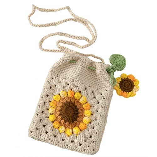 Handmade Sunflower Crochet Bag Knitted Shoulder Phone Bag Crossbody Bag Beach Women Messenger Shoulder Bags Girls Woven Purse