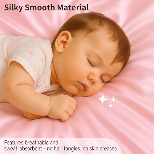 Image of Pro Goleem Satin Pack and Play Playard Sheet, Fitted 2 Pack Great for Baby Hair Silky Feeling 27x39 Inch Playard Mattress Cover Portable Mini Crib Sheet for Girls(Pink & Purple)