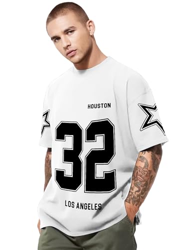 Image of Jump Cuts Mens Printed 3 /4th Sleeve Cotton Blend Oversized Fit T-Shirt for Men - Casual Cotton Tee