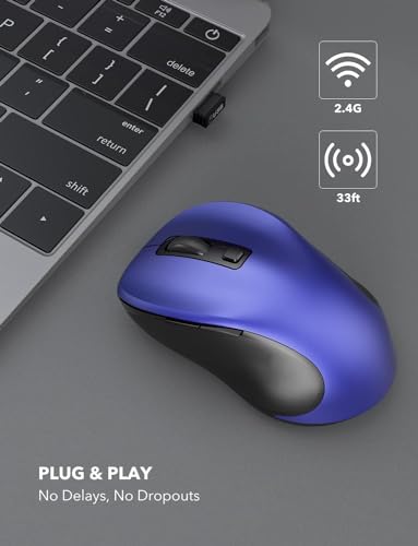 Image of Trueque Wireless Mouse for Laptop, Ergonomic 6-Button Mouse, Deep Blue | 2.4GHz USB receiver, back /forward buttons, 3 adjustable DPI levels, silent clicks, USB-C adapter, Windows /Mac /Chrome OS /Linux