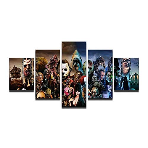 Cuadro En Lienzo Decoracion 5 Piezas HD Imagen Impresiones En Lienzo Salón De La Fama del Cine De Terror Lienzo Grandes XXL Murales Pared 5 Paneles De Pinturas De Obras De Arte Moderno