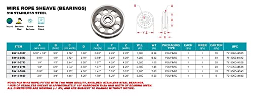 WIREROPE SHEAVE BEARINGS 316 STAINLESS STEEL 3/16