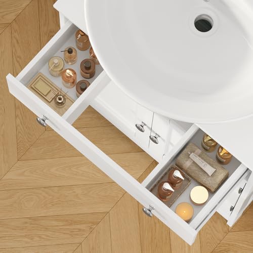 Image of TEENFON Pedestal Sink Storage Cabinet with 2 Doors and Drawer, Bathroom Sink Cabinet, Under Sink Storage with U-Shape Cut-Out, White