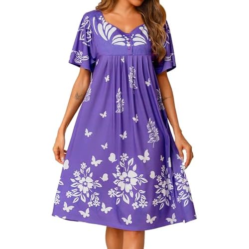 Marvmys Women House Dress with Pocket Mumu Nightgowns Short Sleeve Moomoo Dresses Sleepwears XX-Large Purple