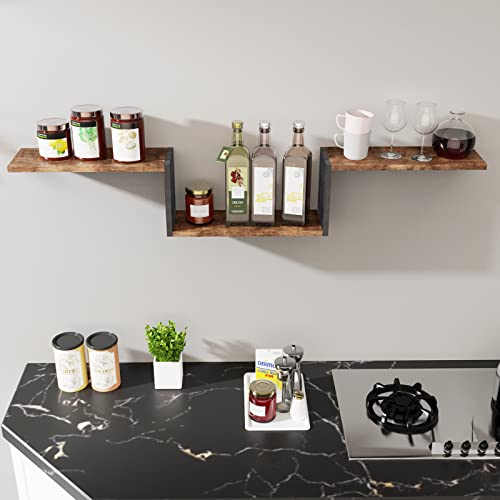 Nihome Floating Wall Shelves 3-Pack, Hanging Corner Shelves, Rustic Wood Book Shelves, Corner Bookshelf For Bedroom, Living Room, Bathroom, Wall Mounted Decor (Black & Brown) #TOP1