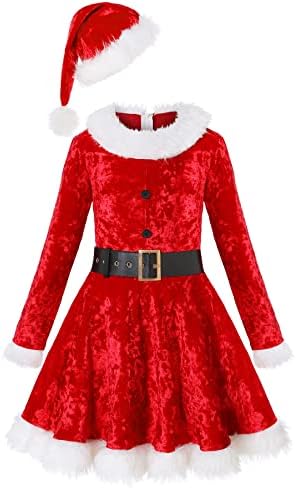Getyothtop Girls Christmas Costume Little Girls Santa Suit Dress Outfit for Kids Xmas Cosplay Party (Red, 4-5 Years)