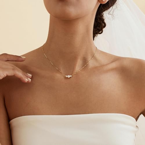 Pearl Necklaces for Women-14k Gold Plated Layered-Single Pearl Necklace Simple Pearl Choker Necklaces for Women Trendy Cute Gold Necklace Jewelry for Women Gifts2