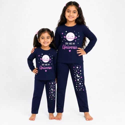 Image of NammaBaby Girl's Soft Cotton Night Suit (Printed T-Shirt & Pant Set /Girls Night Dress /Nightwear) Pack of 1