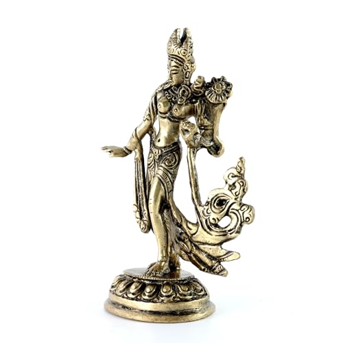 Image of Two Moustaches Standing Tara Devi 5 Inches Brass Statue, Tara Devi Idol, Living Room Decor, Goddess Tara Statue, Standard, Pack of 1