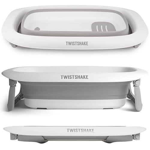 Twistshake faltbare und rutschfeste Babybadewanne | Ergonomisch zusammenklappbar und sicher | Tragbare Badewanne für Kleinkinder | Duschwanne für Kleinkinder | 0+ Monate | Kapazität: 30L | Grau Weiß