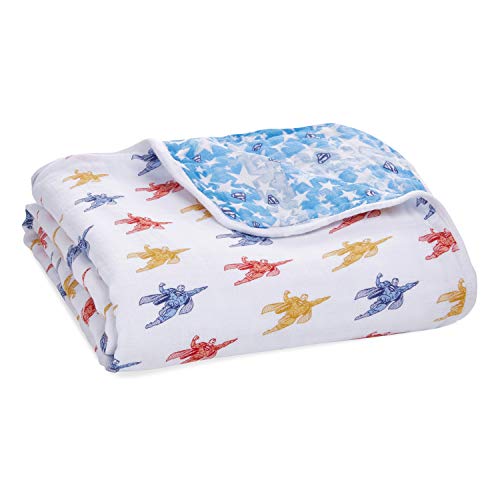 Image of aden + anais Essentials Superman Dream Blanket, Muslin Baby Blankets for Girls & Boys, Ideal Lightweight Newborn Nursery & Crib Blanket, Unisex ToddlervBedding, Shower & Registry Gift, Superman