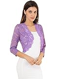 Top encogido, encaje floral transparente, manga 3/4, tela texturizada, frente abierto