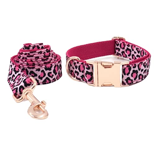Collier de chien doux léopard rose grand chien 49-55cm confortable