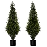 4FT Artificial Cedar Topiary Trees Potted Fake Plants for Outdoors Faux Cypress Trees for Home Front Porch Decor Set of 2