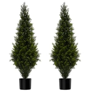4FT Artificial Cedar Topiary Trees Potted Fake Plants for Outdoors Faux Cypress Trees for Home Front Porch Decor Set of 2