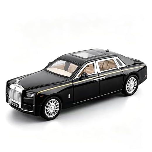 TGRCM-CZ Kompatibel für 1/32 Rolls-Royce Phantom Modellauto Spielzeugauto mit Sound und Licht für Kinder Junge Mädchen, Metallkörpertür geöffnet schwarz