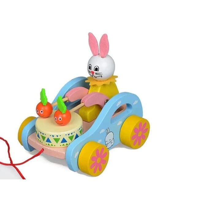 Image of Smartcraft Wooden Drum Musical Pull Along Toy, Baby Early Walking Pull Toy, (Pack of 1) (Rabbit)