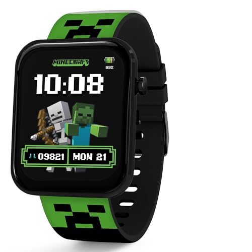 Reloj inteligente infantil Accutime Minecraft verde correa estampada MIN4363ARG