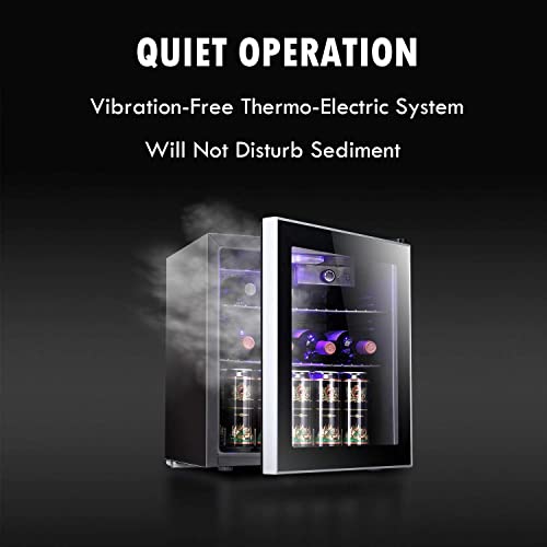 Antarctic Star 12 Bottle 70 Can Wine Cooler/Cabinet Beverage Refrigerator Small Mini Fridge Clear Front Glass Door Counter Top Red Cellar Beer Soda Bar Quiet Compressor Freestanding 1.6 Cu.ft Black #TOP6