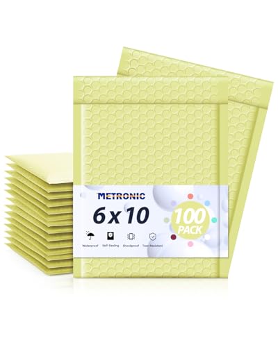 Image of Metronic Bubble Mailers 6x10 inch 100 Pack Pale Yellow Self-Seal Padded Mailers | Usable Size 6x9 inch Waterproof Padded Envelopes Bubble Envelopes for Small Business Shipping Envelopes for Mailing Jewelry #0
