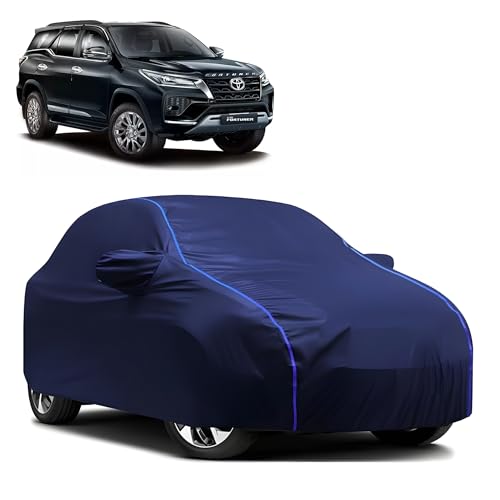 Image of Kerwa Car Body Cover Waterproof with Toyota Fortuner, Dust & UV Resistant All-Weather Proof Full Body Cover, Blue with Blue Lining, Triple Stitch Elasticated Bottom with Mirror Pocket