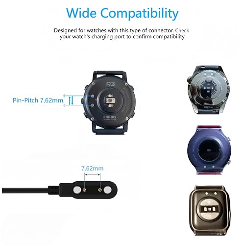 Cargador Magnético Universal para Smartwatch Pack de 2 Cables USB C y A de 2 Pines 7,62mm 4