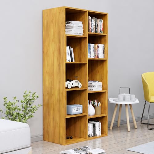 Image of Bniture 10 Tier Engineered Wood Open Book Shelf Wooden Bookshelf for Home, Kids Room & Study Room | Multipurpose Free Stand Corner Book Organizer for Library Room, Office | Giant Wood