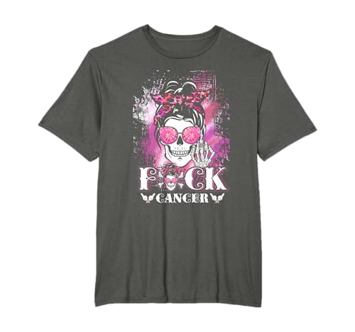Crâne pour femme Cancer du sein Ruban rose T-Shirt