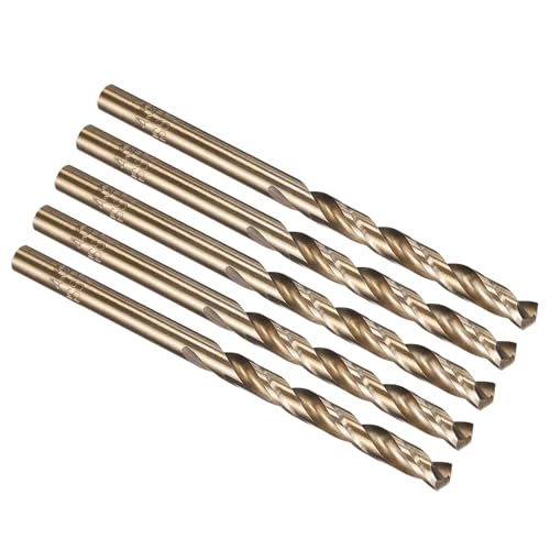 PATIKIL 4.2mm Drill Bit, Jobber Straight Shank M35 Cobalt 5% High-Speed Steel 135° Gold Finish for Stainless Steel Hard Metal - 5 Pack