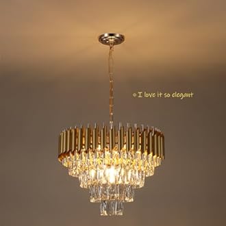 Fashtop 9-Light K9 Gold Modern Crystal Chandelier 4-Tier 20" Round Light Fixture Ceiling Pendant Chandelier Lighting Contemporary for Dining Room Entryway Bedroom Foyer, E12 Base