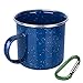 Taza esmaltada, taza de camping, reutilizable y portátil 330 ml peso ligero con mosquetón, color azul