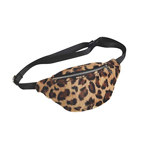 FENICAL riñonera Leopardo Cintura de la Manera Bolso del Pecho Bolso Crossbody Bolsa de la Cintura de la Felpa para señoras de Las Mujeres - marrón
