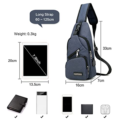 PORRASSO Men Sling Bag Small Shoulder Crossbody Bag with USB Chest Bag Daypack3