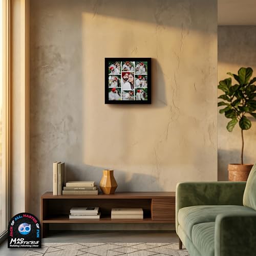 Image of Mad Masters Customized Photo Frame | 9 Photo Collage Wooden Frame, 12 x 12 inches | Personalized Wall Frame for Couple, Family, Kids | Home Decor & Gift (Black, Textured)