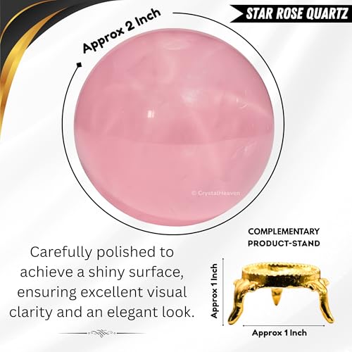 Image of Certified Star Rose Quartz Crystal Ball for Meditation - Premium Crystal Vastu Items for Home and Feng Shui Items for Good Luck - Ideal for Pooja Supplies and Spiritual Practices (2 inch Inch)