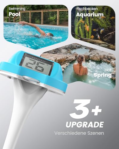 PoolPrime Pool Thermometer mit Doppelbildschirm, leicht ablesbar, Poolthermometer Schwimmend mit digitaler Anzeige, IPX7 wasserdicht für Hot Tubs, Cold Tubs und Schwimmbäder. (Blue)