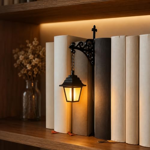 Lanterna per biblioteca, illuminazione decorativa per librerie, luci da scaffale per libri da lettura, lampada da angolo per libri fantasy, luce notturna a LED, lanterna da scaffale con fantasma da
