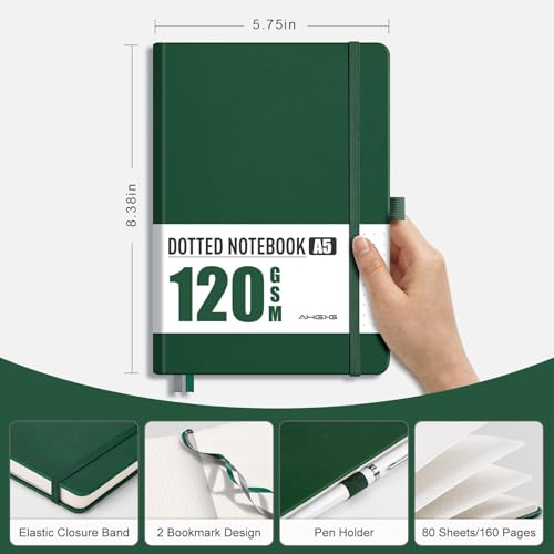 AHGXG Caderno pontilhado - Caderno de grade de pontos, papel grosso sem ácido de 120 g/m2, caderno p