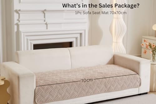 Image of HOMETHREADS Innovative Premium Velvet Sofa Cover Mat with PVC Backing for Non-Slip Comfort (C Beige, 1 Seater | 70x70cm)