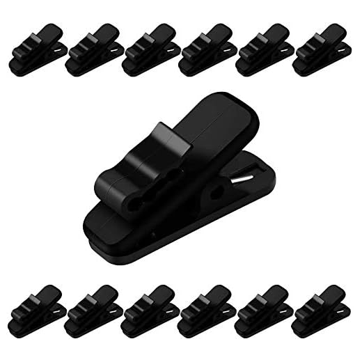 FENGWANGLI Earphone Wire Clip Headphone Mount Cable Clothing Clip Earbud Clip to Keep Earphone/Microphone Cord in Place for 1.5mm Wire Diameter Round Wire Earphone,12 Pcs (Black)