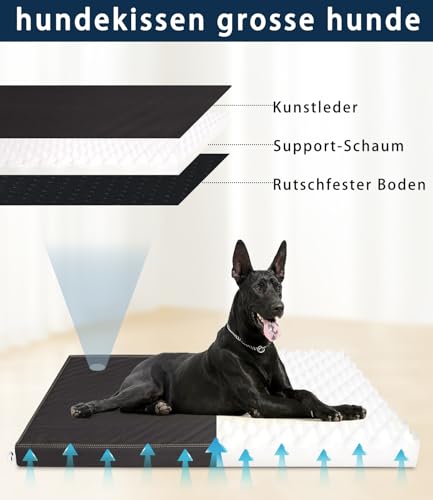 GUANGDEEN Orthopädisches Hundebett für Große Hunde - Weiches Lederimitat, Abnehmbarer Bezug mit Reißverschluss, Schwarz
