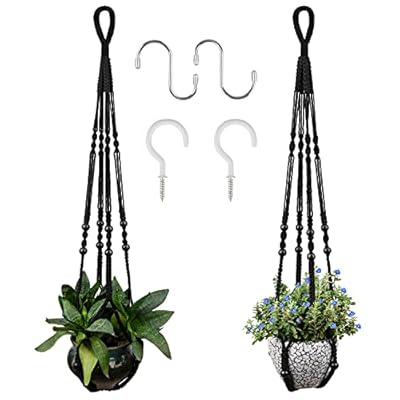 RIFNY Macrame Plant Hanger for 5 to 10 Inch Plant Pots, Indoor Handmade 35 Inch Woven Rope Hanger Kits with Hooks and Wood Beads, Hanging Planter Basket Holder for Boho Home Decor
