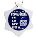 3dRose, Israel is in My DNA Thumbprint Flag, 3 inch Snowflake Porcelain Ornament