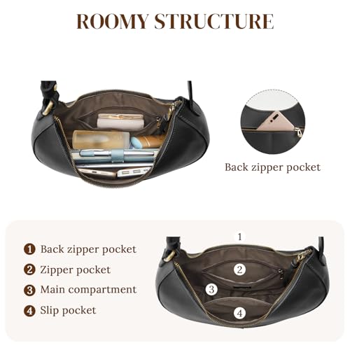Image of S-ZONE Top Grain Leather Shoulder Bags for Women Hobo Crescent Bag Handbags Purse