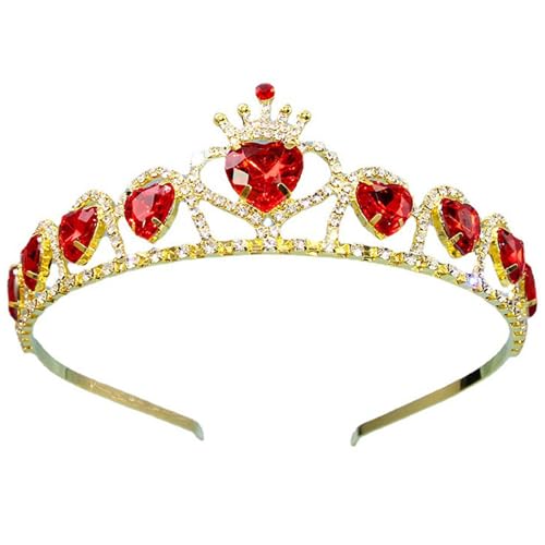 Corona de la reina roja para mujeres | Corona roja, Coronas de diamantes de imitación de corazón rojo para mujeres, diadema de corona de princesa elástica de metal, tiaras rojos para mujeres accesori